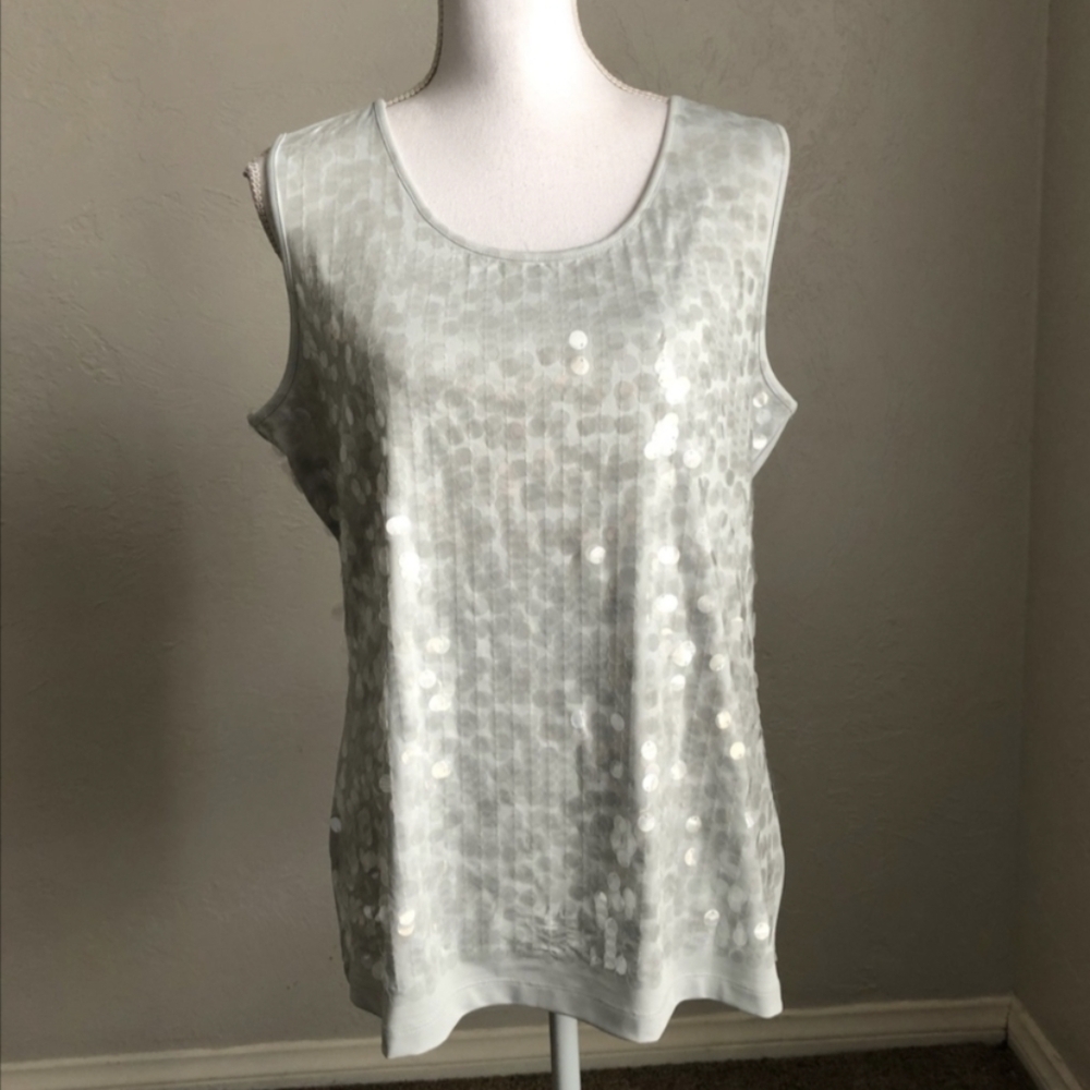 Joan Rivers Clear Sequins Sleeveless Layering Top L Light Grey